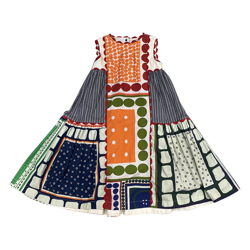 Girls' Unique Vintage Dress with Japanese-Style Color-Blocking, Tank Dress, Doll Shirt, and Ethnic-Style Skirt