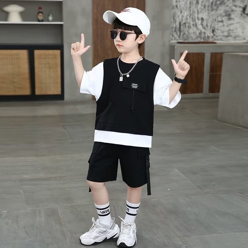 Picture of Children's Clothing Boy's Suit Summer Short-sleeved 2024 New Style Fashionable Western Style Boy's Handsome Clothes Summer Clothes