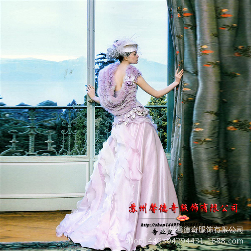 Kiryo wedding dress high-end new trailing wedding dress wool cover neck shoulder off-shoulder tight waist ruffle swing