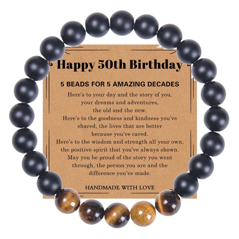 Amazon Hot Selling 21/30/40/50/60/70 Years Old Card Bracelet Natural Tiger Eye Greeting Card Bracelet Gift