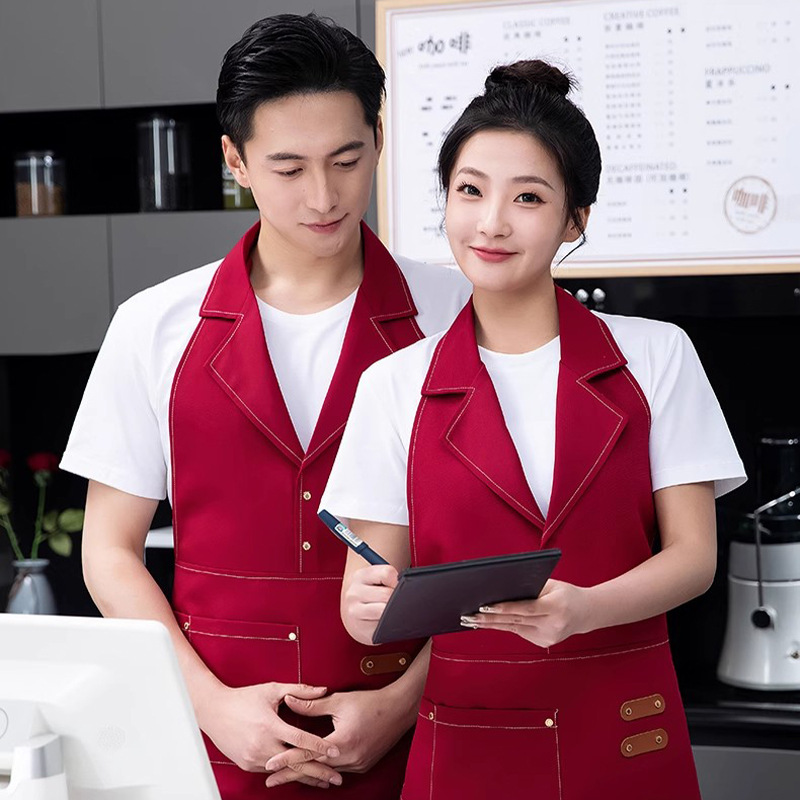Picture of Korean Fashion Milk Tea Shop Barista Florist Workwear Hairdressing Embroidered Logo Manufacturer Wholesale Lapel Apron