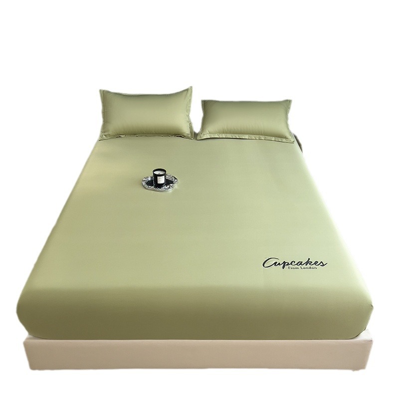 Picture of Summer New Ice Silk Fitted Sheet Three-Piece Set with Letter Embroidery Mattress Protector Single Dormitory Bed Sheet Bed Cover