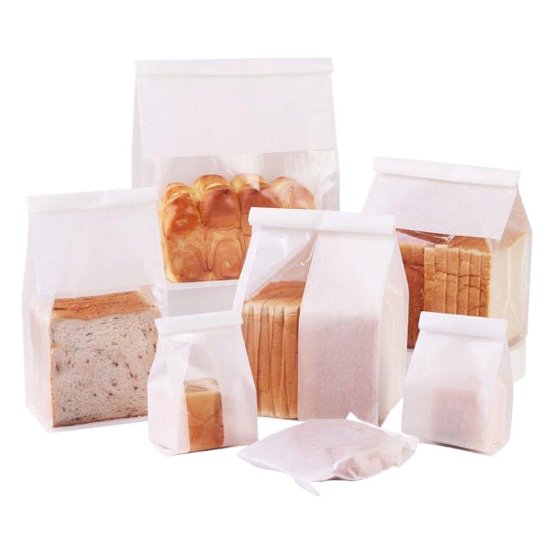 Curled wire cotton paper toast bag bread slice transparent window self-sealing baking packaging cotton paper toast bag