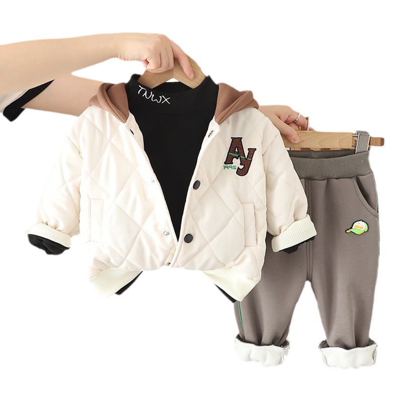 New Cotton and thickening boys and girls baby diamond letter winter three-piece children's baseball uniform autumn and winter suit