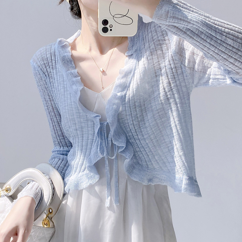 Picture of Sunscreen Knitted Cardigan Women's Thin Slip Skirt Outer Wear Air Conditioning Blouse Summer Shawl Ice Silk Small Waistle Fairy Jacket