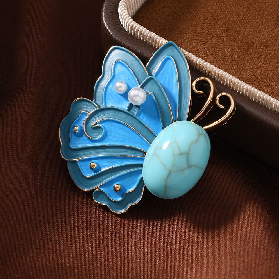 Chinese-Style Imitation Burnt Blue Butterfly Brooch Small Simple National Trend Insect Imitation Turquoise Hanfu Cheongsam Brooch Pin Buckle