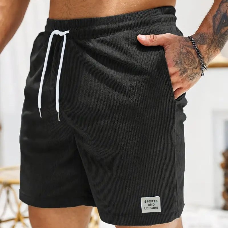Summer New Solid Color Lace-up Sports Pants Corduroy Simple Shorts Men's Shorts Casual Pants European Size
