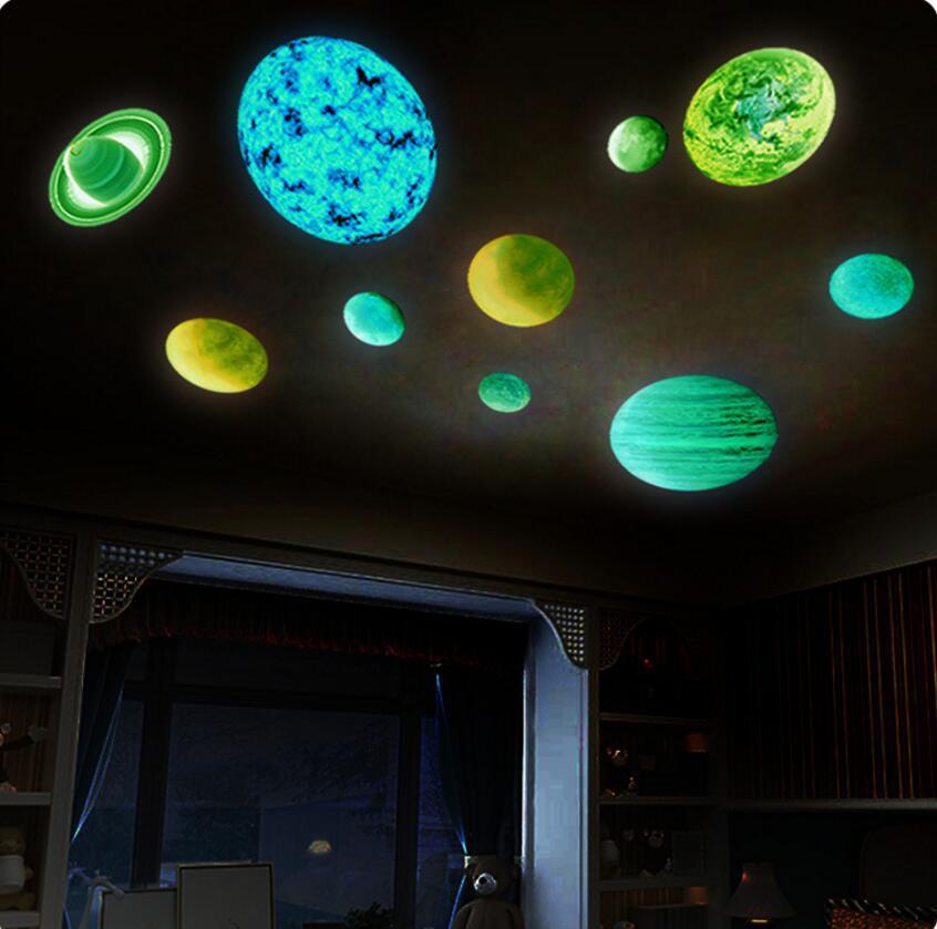 Factory new cross-border nine planets luminous stickers children's room bedroom wall stickers planet removable fluorescent stickers