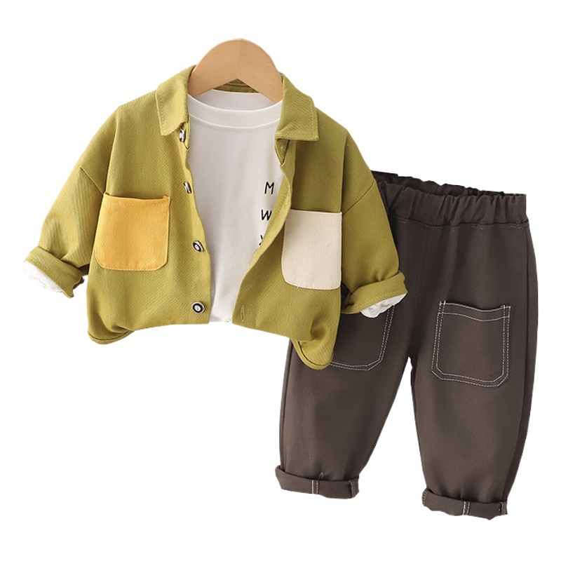 2023 children's clothing boy baby color matching shirt small boys autumn children long sleeve autumn boys children's clothing three-piece suit