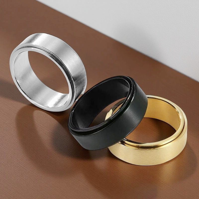 Cross-border explosions to decompress titanium steel ring 8mm simple fashion anti-anxiety rotating men's ring hand jewelry