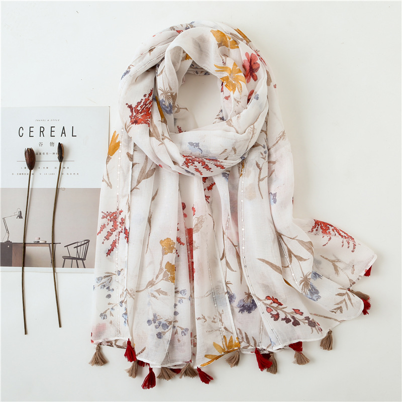 Ins Style Original Custom Scarf Gold Ribbon Sequin Scarf Shawl Women's Autumn and Winter New Skinny Cotton and Linen Scarf