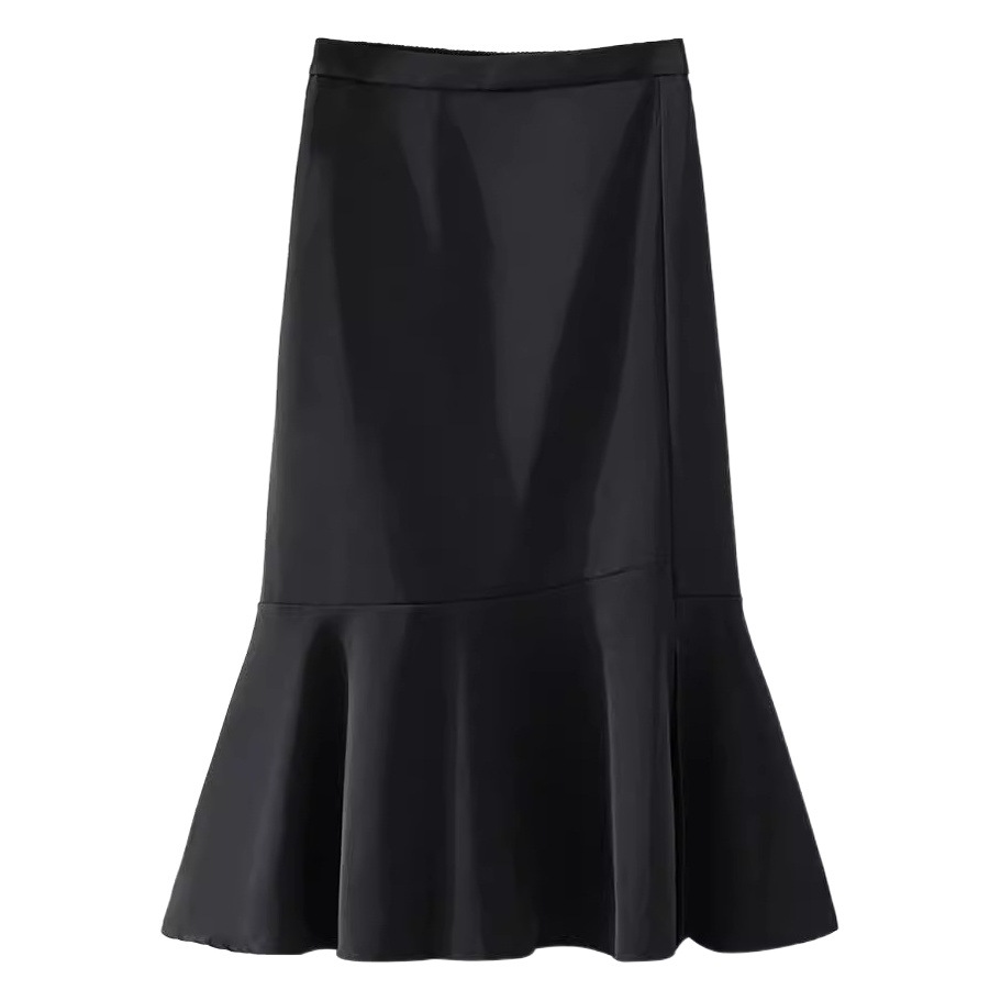 Large Size A- Line Skirt Women's Spring Fishtail Skirt for Chubby Girls Belly-Covering Slimming Short Long Skirt Black High Waist Skirt