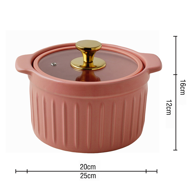 Picture of A generation of hair color glaze ceramic small casserole with glass lid light luxury simple high temperature resistant open flame home stew pot wholesale
