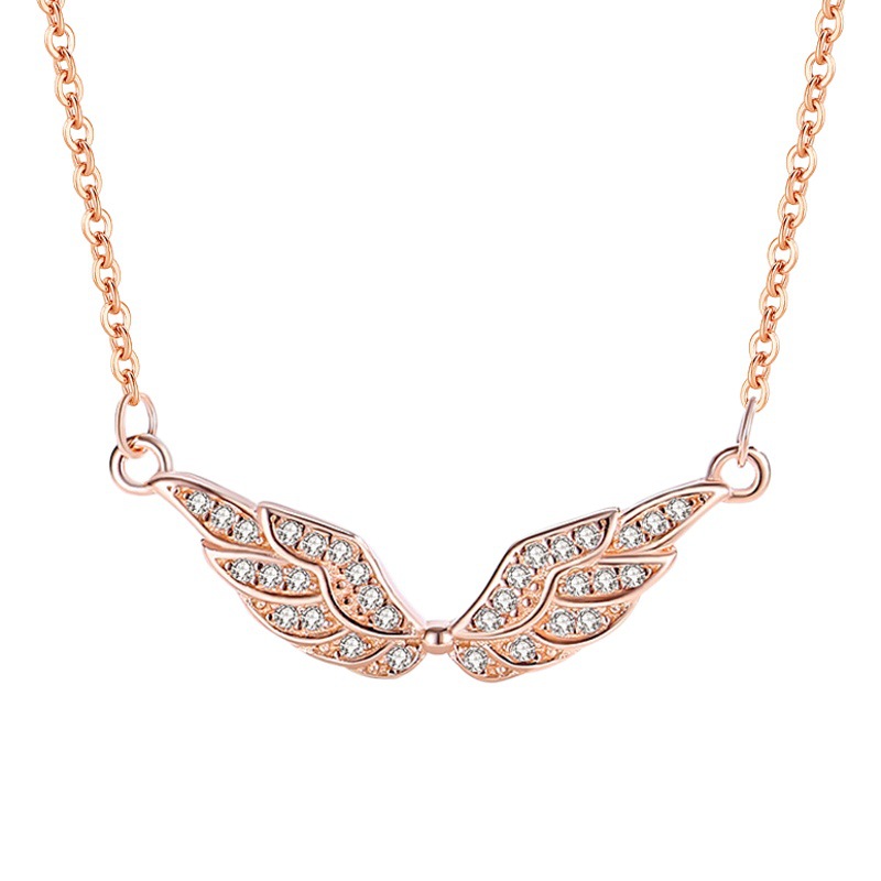 S925 Sterling Silver Angel Wing Necklace Women's Light Luxury Distinctive Japanese and Korean Style Design Sense Diamond Small Wings Clavicle Chain