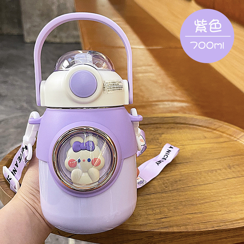 Picture of Large capacity cartoon children's thermos cup 316 stainless steel belly straw cup high color value portable student cup