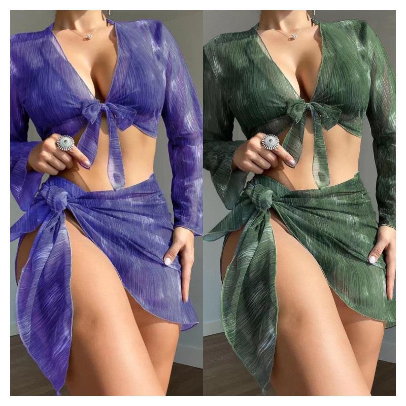 European and American Swimwear Women's New Four-piece Suit Sexy Split Bikini Long-sleeved Dress Women's Swimwear Bikini Cross-border