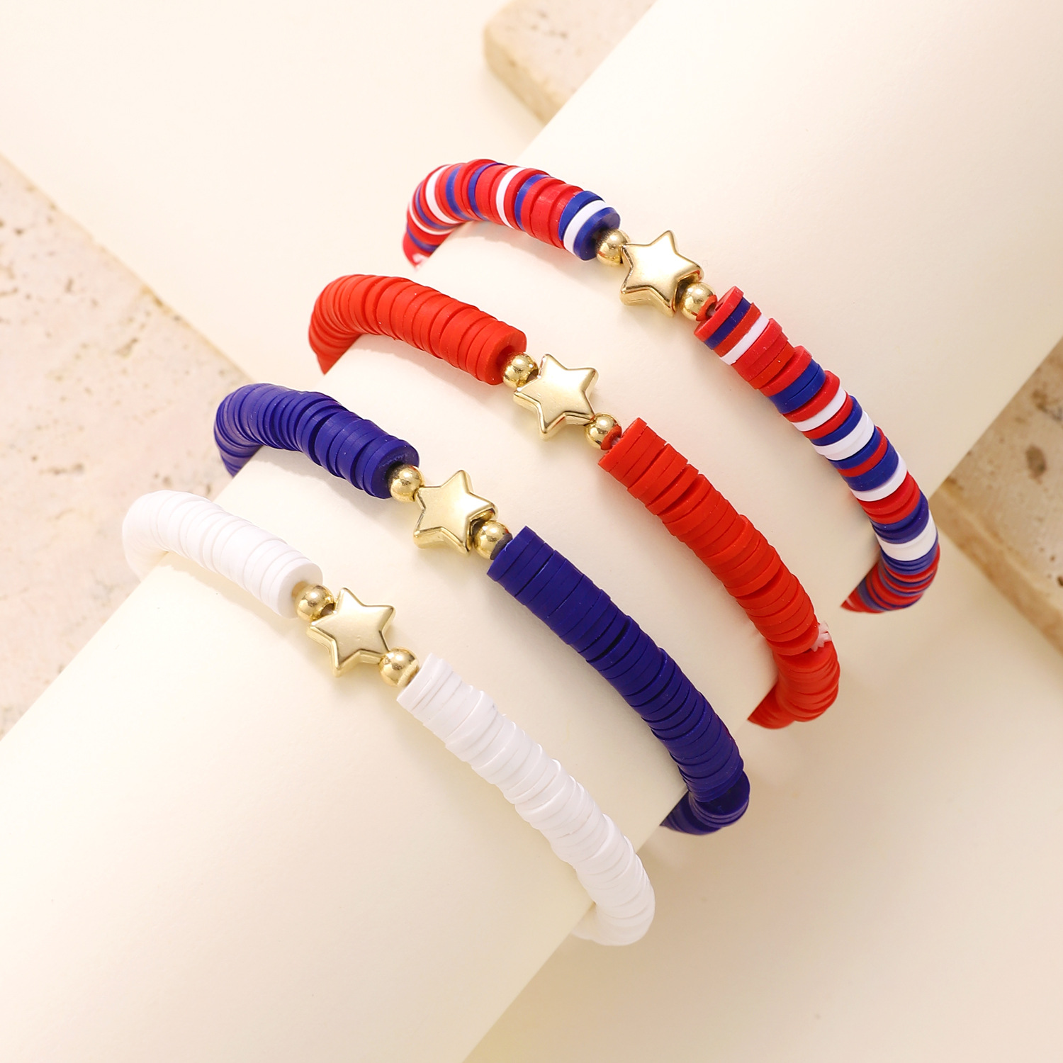 Picture of American Independence Day Bracelet suit Soft Pottery Beaded Letter Bow Love Personalized Fashion Multi-layer Bracelet for Women