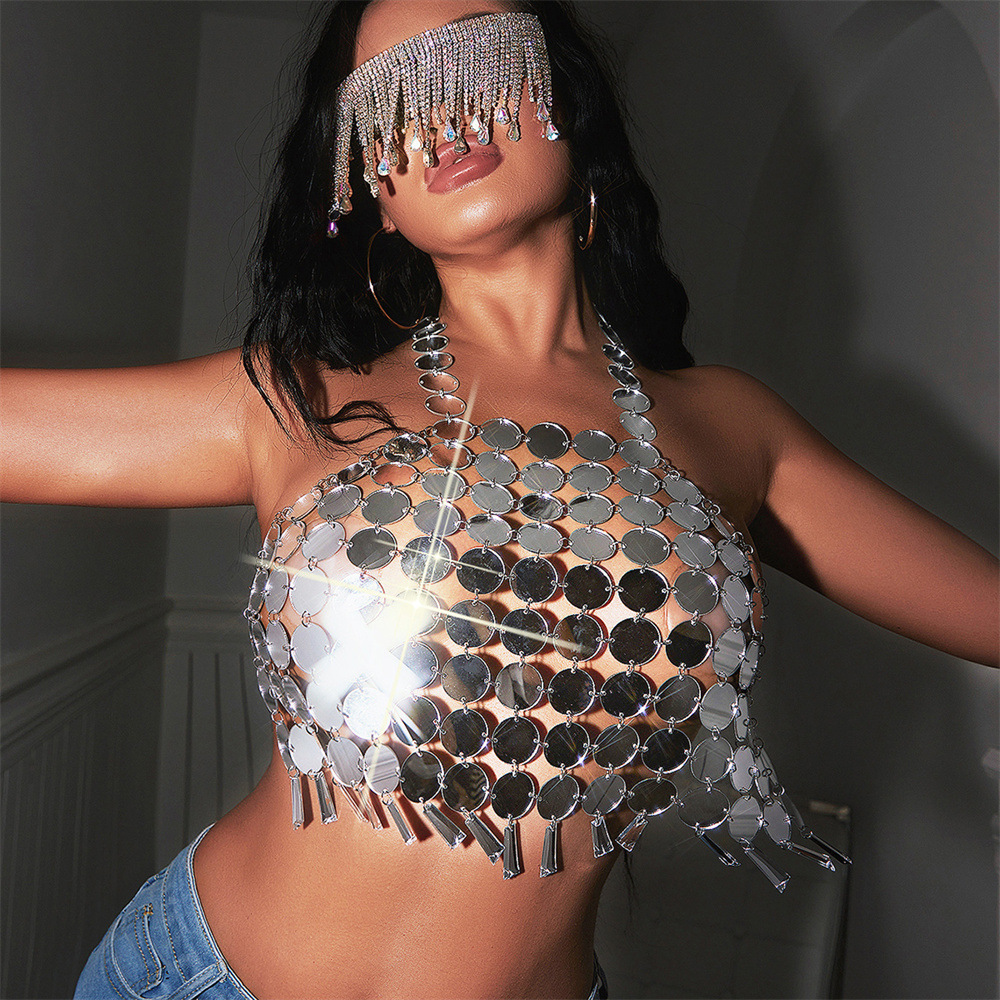 Picture of AliExpress Europe Station Fashion Foreign Trade Women's Nightclub Acrylic Chain Lace-up Backless Tassel Vest YX613