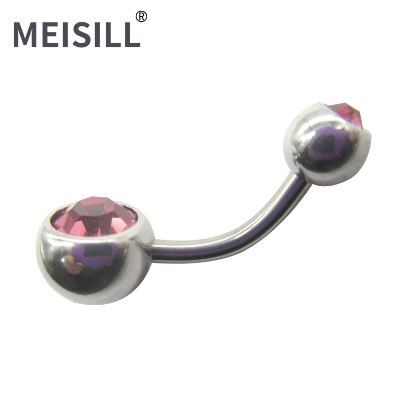 Picture of Meier Stainless Steel Double Diamond Umbilical Ring with Diamond Navel Buckle Cross-border Human Puncture Jewelry with Diamond Navel Nail
