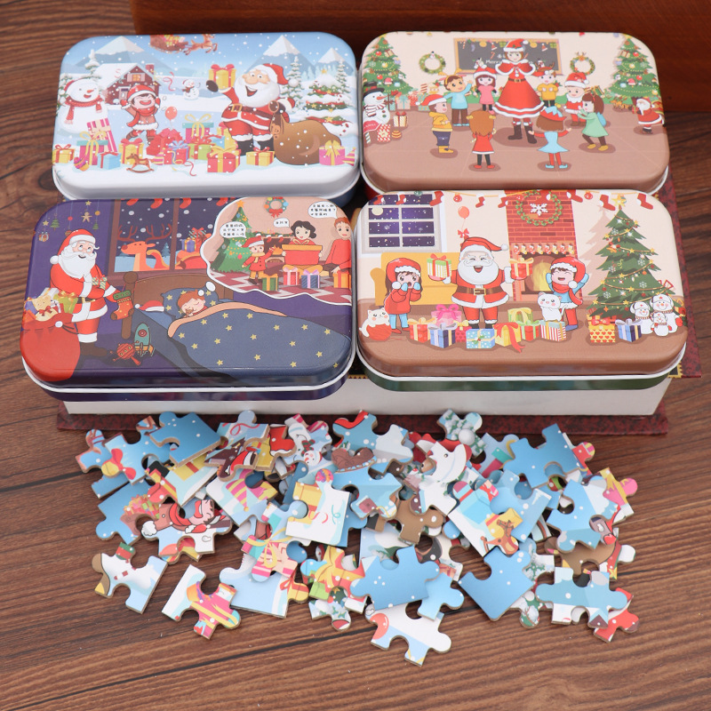 Christmas diy Small Gift 60 Pieces Children's Handmade Santa Claus Puzzle Wooden Kindergarten Gift