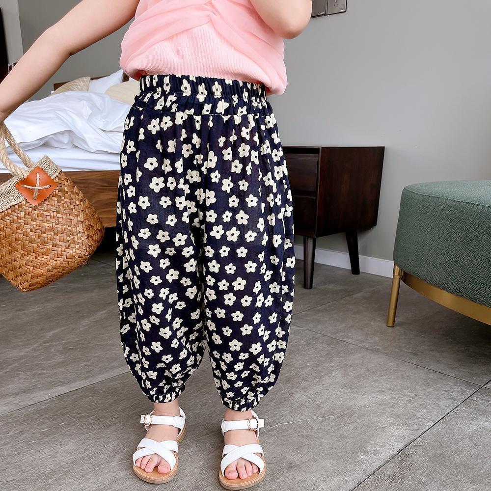 Picture of All-match Anti-mosquito Pants Girls' Summer Printed Mid-high Waist Beach Pants Children's Vintage Floral Pants Summer Sunscreen Pants