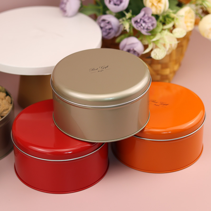 Solid Color Red Special Gold small size Round Can Cookies Cocoa Crisp Snowflake Crisp Packaging Box Round Tinplate Box