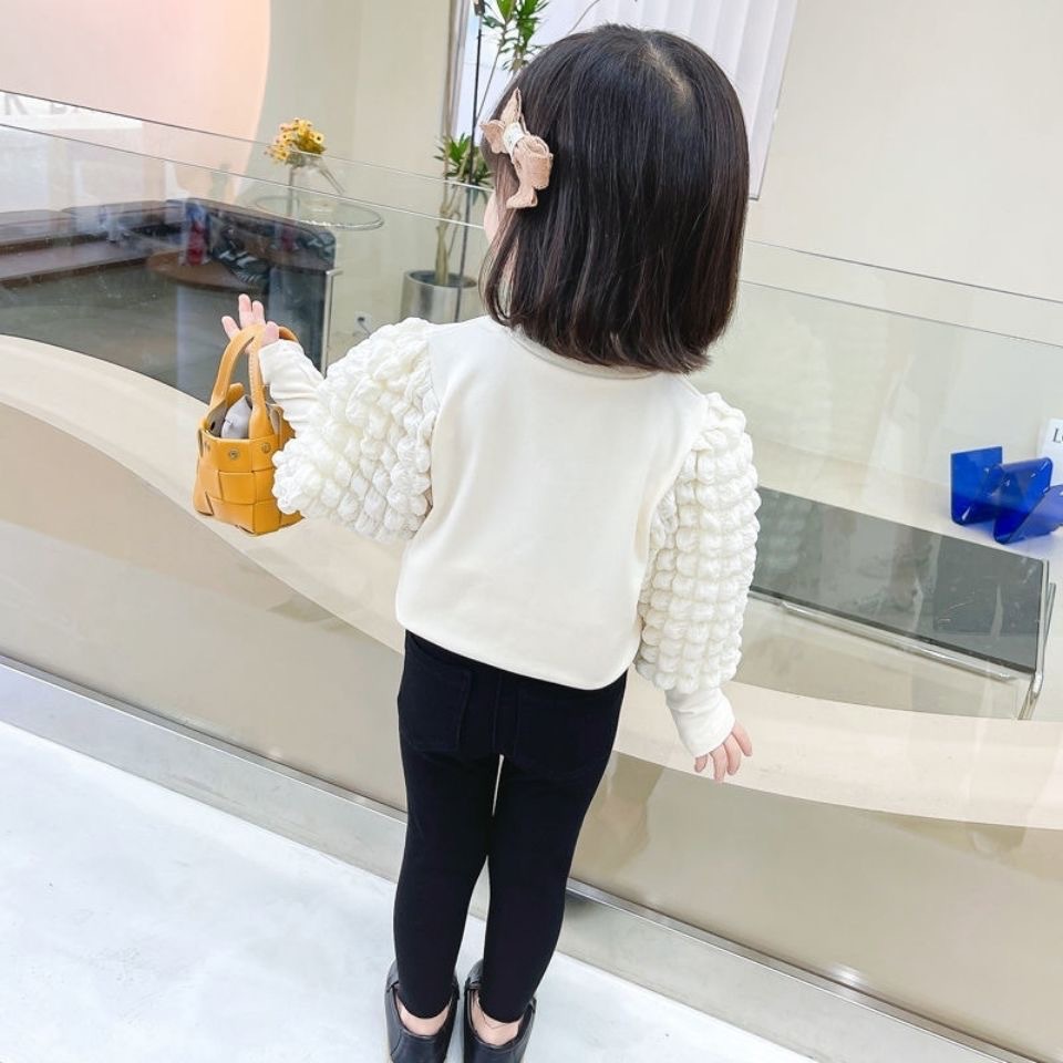 Picture of Girls' Base Shirt Spring and Autumn 2024 Half High Collar Bubble Sleeve Thickened Children's Long Sleeve T-shirt Girls' Top Cross-border