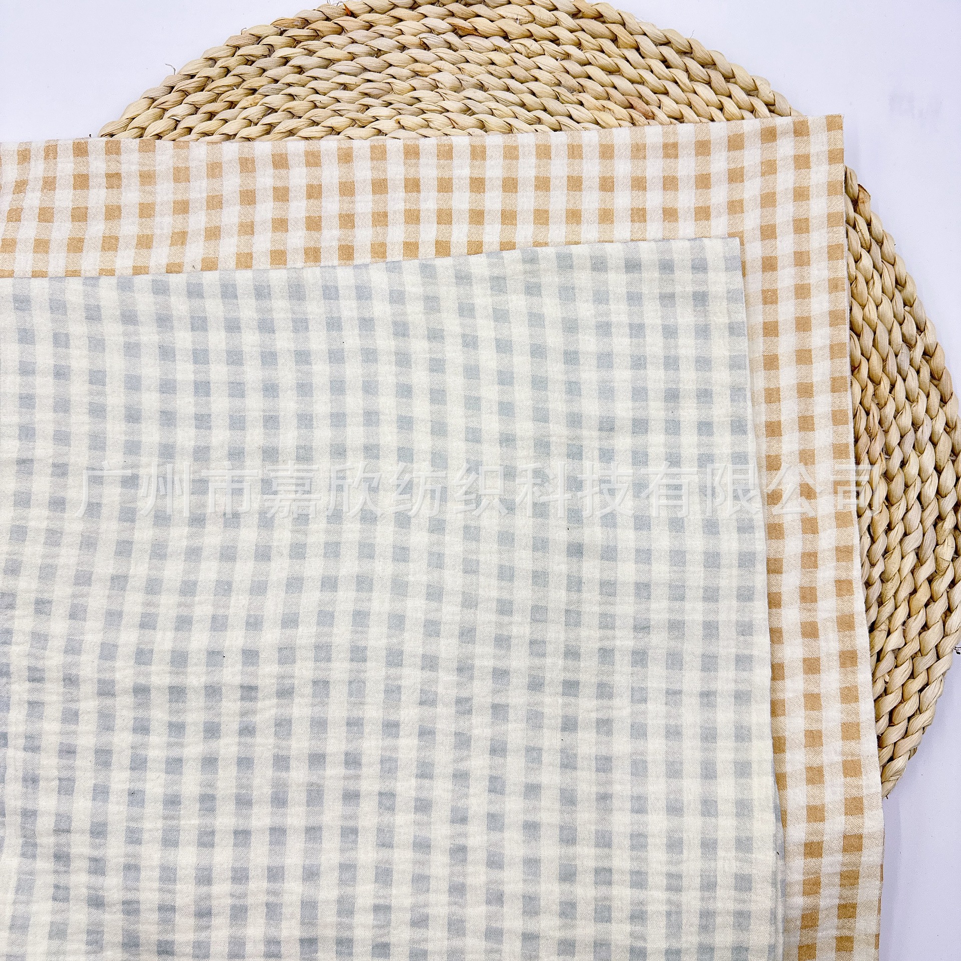 Double Yarn Fabric Plain Cloth Baby Yarn Fabric Cartoon Small Plaid Print Crepe Children's Wear Pajamas Fabric
