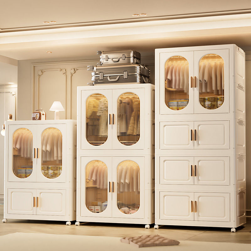 Installation-free thickened hanging clothes folding plastic storage cabinet home bedroom layered children's clothes storage cabinet
