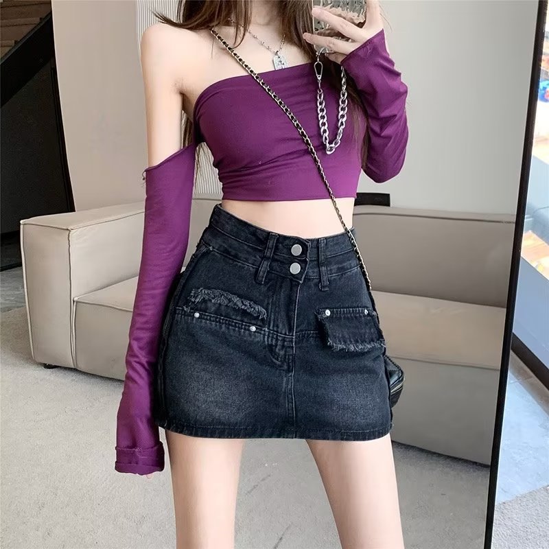 Hot Girl A- line Skirt Design Sense New Style Short Skirt Women's Small High Waist Lazy Skirt Slimming Hip Skirt Women's Trendy