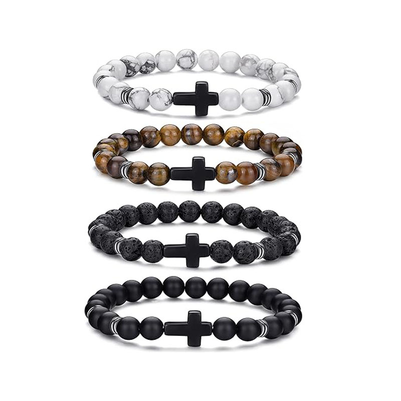 Picture of European and American Cross-Border New 8mm Natural Stone Tiger Eye Peacock Turquoise Elastic Beaded Bracelet for Men and Women Friendship Gifts