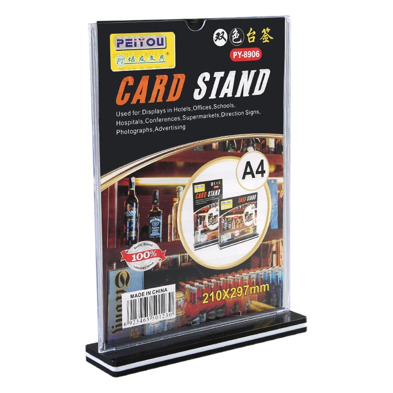 Acrylic desk sign desk brand name double-sided transparent desk card display card black bottom price tag desktop Billboard