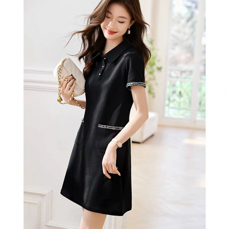 Korean style casual lapel shoulder simple dress, short sleeve, new elegant slimming polo dress for women, summer 2025
