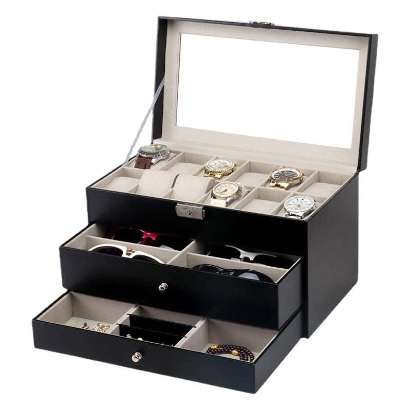 In stock wholesale three-layer multifunctional glasses storage box Watch storage box watch box stall glasses box storage box