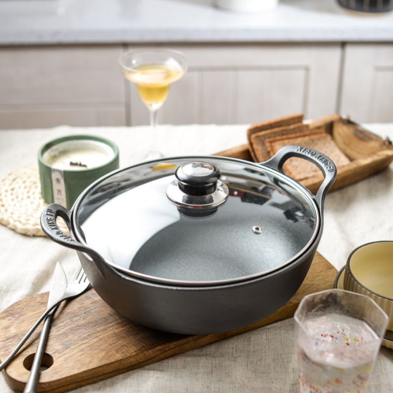Picture of Cast Iron Thickeneded Ingot Pot Stew Pot Soup Pot Household Flats Bottom Small Wok Japanese Pot Uncoated Non-Stick Pot Induction Cooker