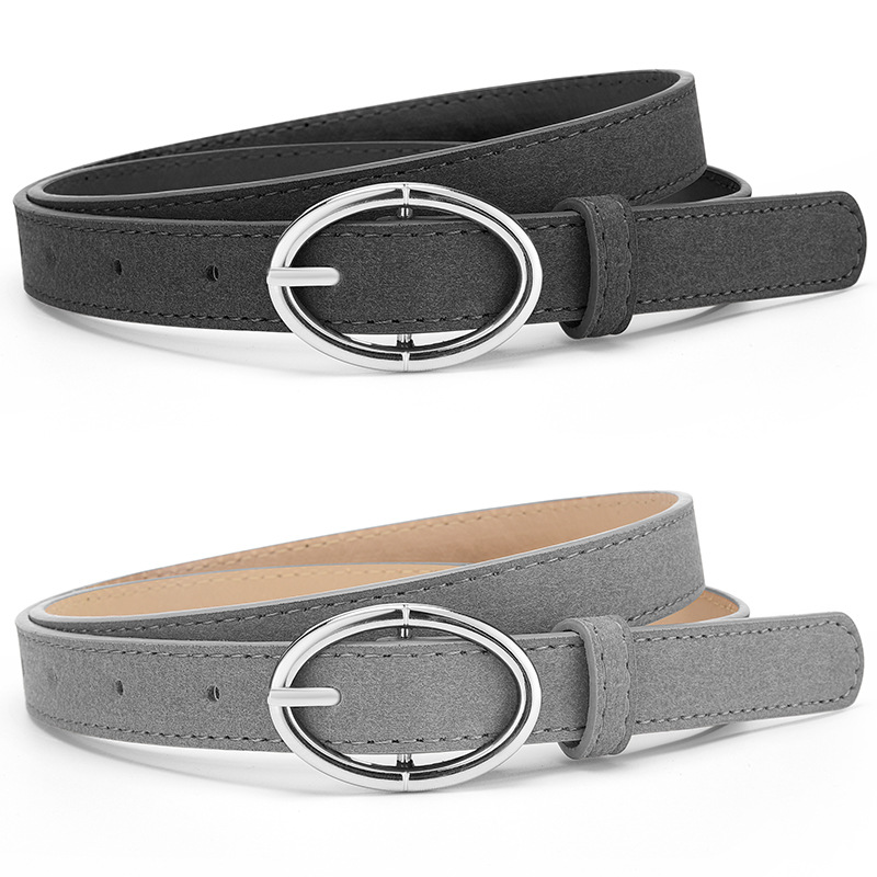 Anti-Velvet Frosted Pu Women's Belt Simple All-Match Jeans Decorative Cross-Border Egg Round Needle Buckle Thin Belt Belt