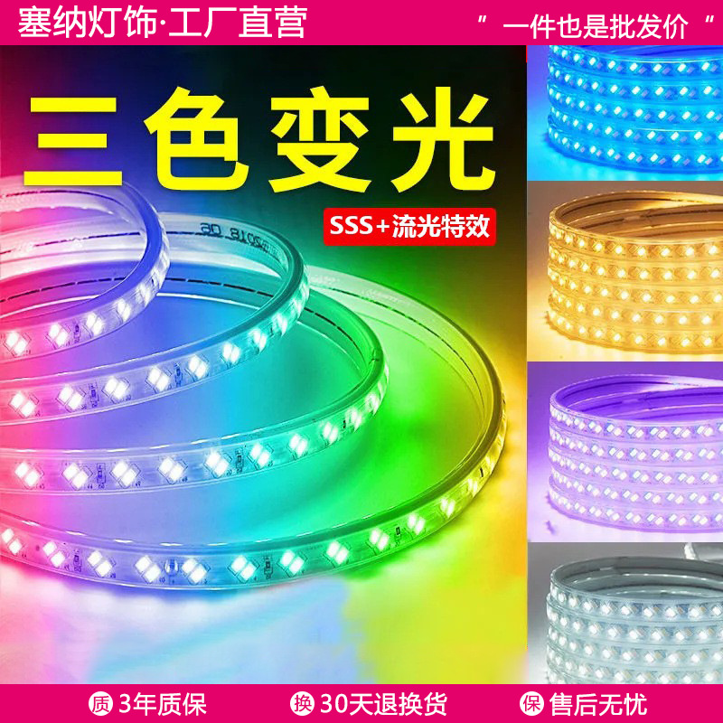 Light Strip Led Three-Color Dimming Light Strip Household 220V High Brightness Living Room Ceiling Outdoor Waterproof Light Strip Neon Light