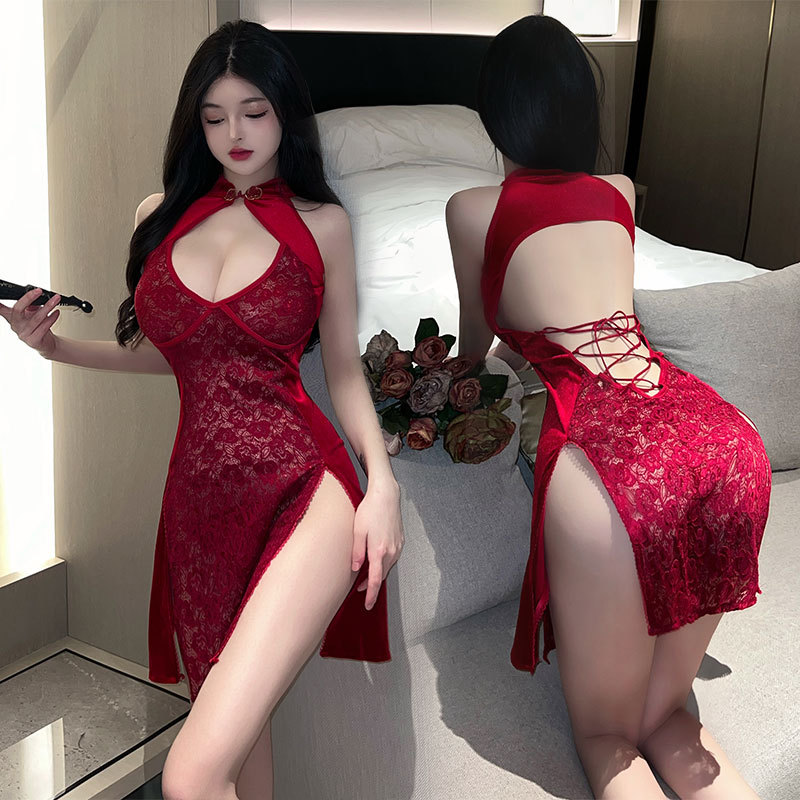 Sexy underwear sexy back strap hollow temptation cheongsam lace classical uniform set a generation of 9824