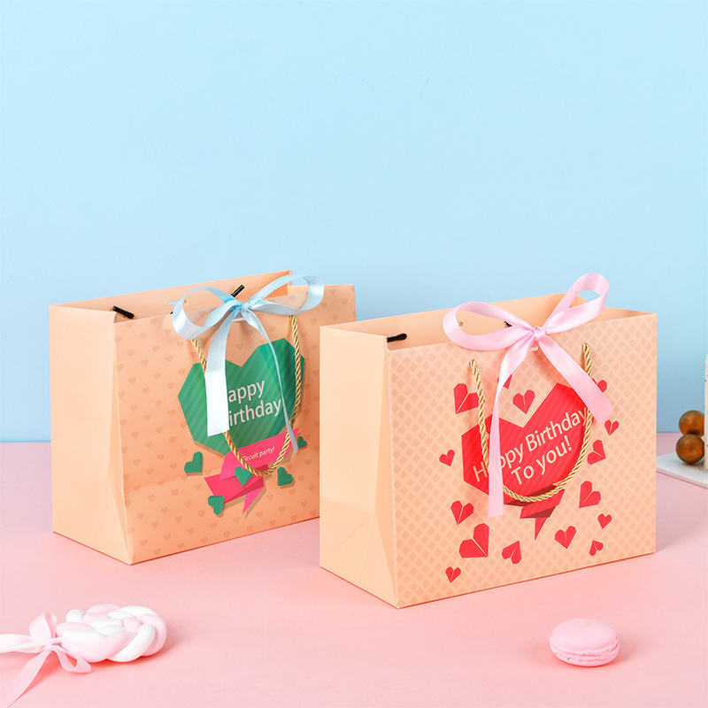 Happy Birthday Gift Bag Blue Cute Wind Packaging Bag Shoe Box Portable Paper Bag Back Gift Bag Gift Bag