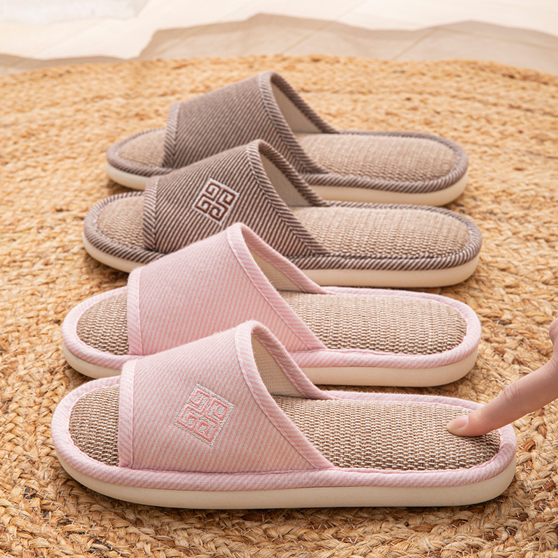 Linen Slippers Men's Spring and Autumn Breathable Cotton and Linen Feces-Feeling Floor Slippers Non-Slip Deodorant Home Indoor Sandals for Four Seasons Women