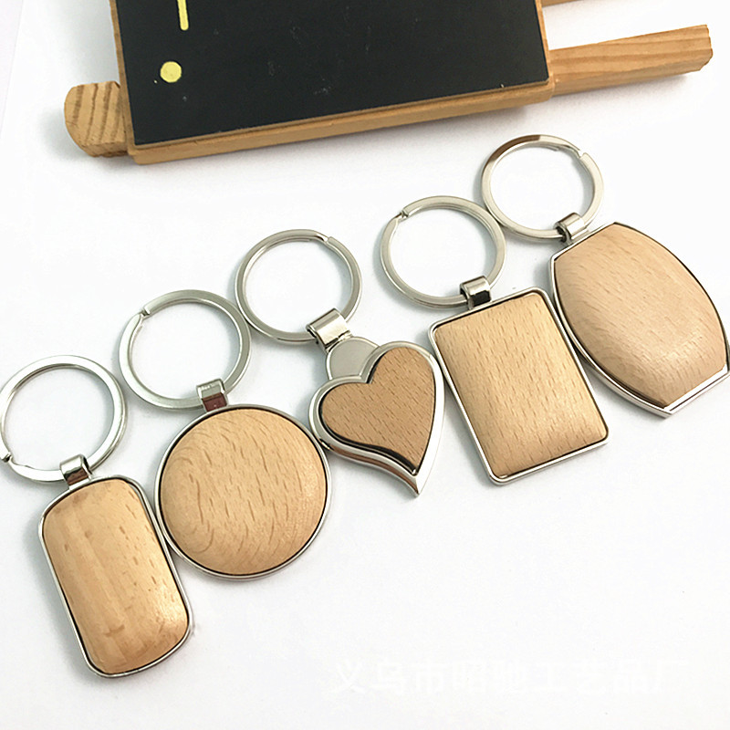 Metal Wood keychain wooden small pendant heart-shaped oval beech wood keychain creative promotion