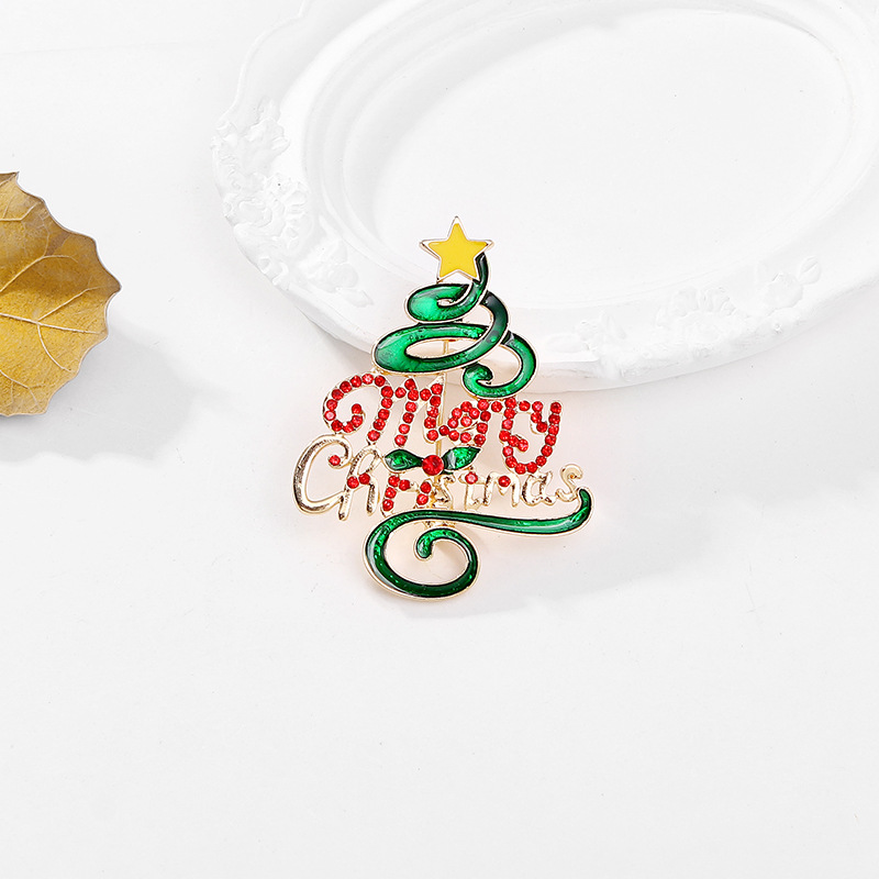 Picture of Cross-border brooch jewelry Europe and the United States Christmas brooch wholesale rhinestone painting drop oil Christmas tree brooch Christmas wholesale