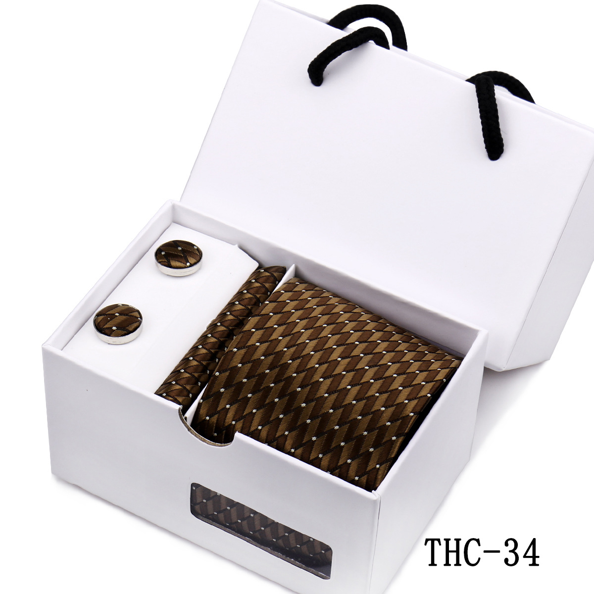 Picture of Men's Tie High Sense Gift Box 3 Pieces suit Business Dress Wedding Plaid Red Black Long Tie Shengzhou