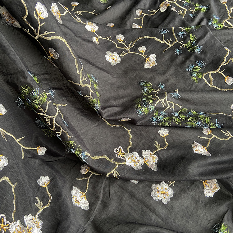 Chinese style embroidered silk cotton fabric embroidered mulberry silk silk cotton clothing cheongsam Hanfu dress fabric