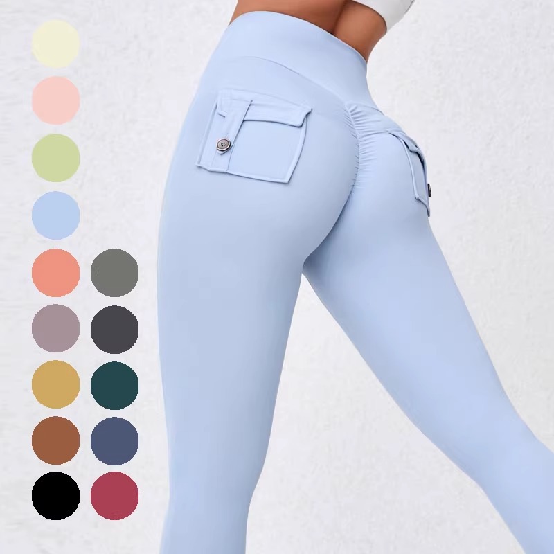 Cross-Border Workwear Pocket Yoga Pants High-Waisted Butt-Lifting Seamless Leggings Outdoor Running Yoga Fitness Pants for Women