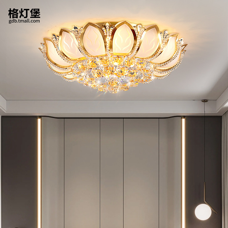 Bedroom lamp modern simple round lotus crystal lamp warm romantic ceiling lamp living room study restaurant lamps