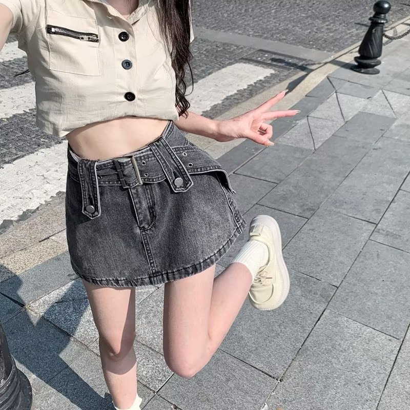 Solid Color New short skirt ins simple natural waist Harajuku women's elegant street skirt a-line skirt trendy
