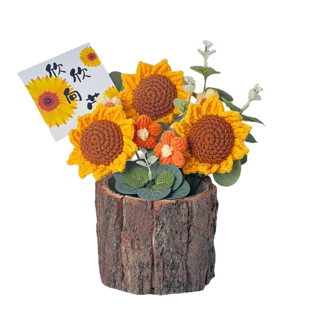 Picture of Sunflower Knitted Flower Diy Material Bag Hand-woven Flower Artificial Flower Potted Finished Teacher's Day Gift