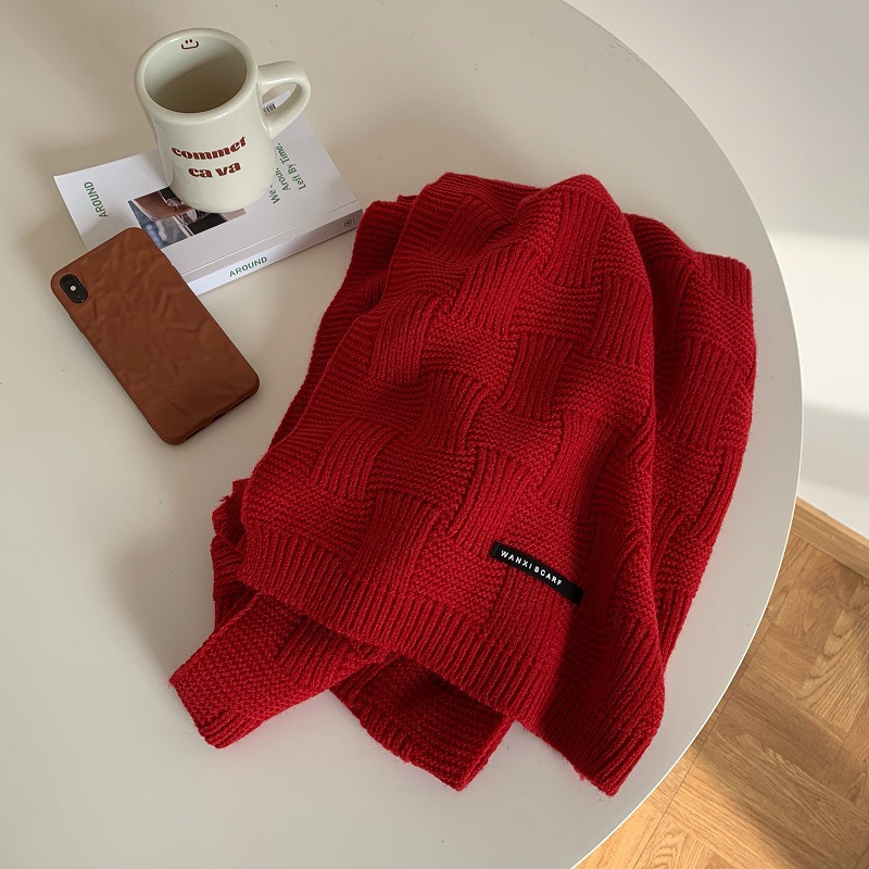 Picture of Recommended White Retro Green Scarf Women's Winter Soft Joker Solid Color Wool Korean Style Warm Scarf