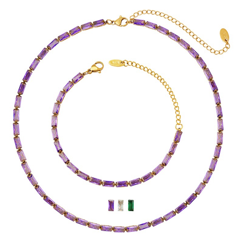 European and American colorful geometric square chain stitching necklace women's light luxury non-fading titanium steel plated 18K neck chain